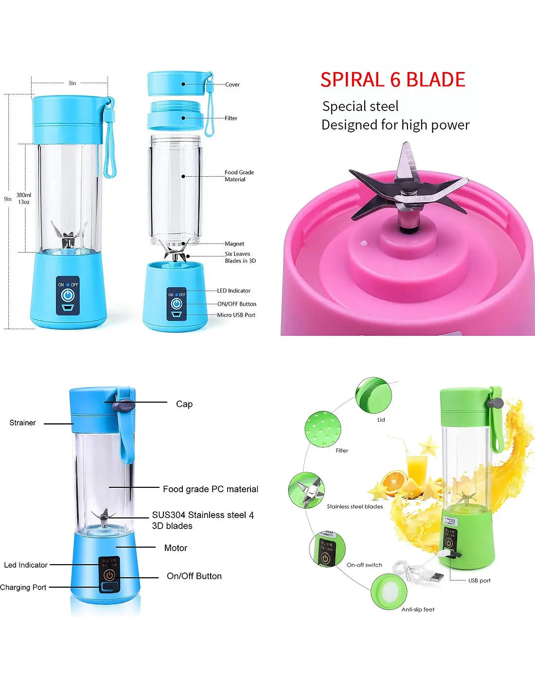 USB Rechargeable Portable Mini Blender Juicer